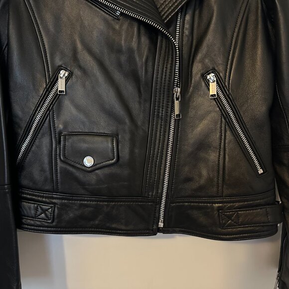 MICHAEL Michael Kors women's black leather moto jacket - Picture 4 of 5